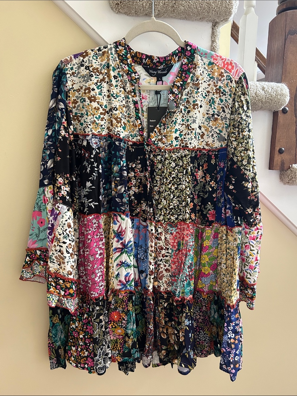 YOUNG THREADS NWT DRESS TUNIC FLORAL TIERED Small lg xl